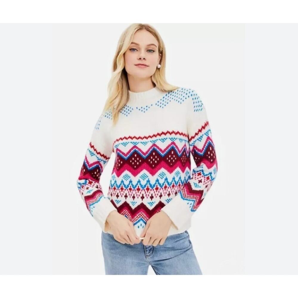 LOFT Multicolor Patterned Turtleneck Sweater - image 2